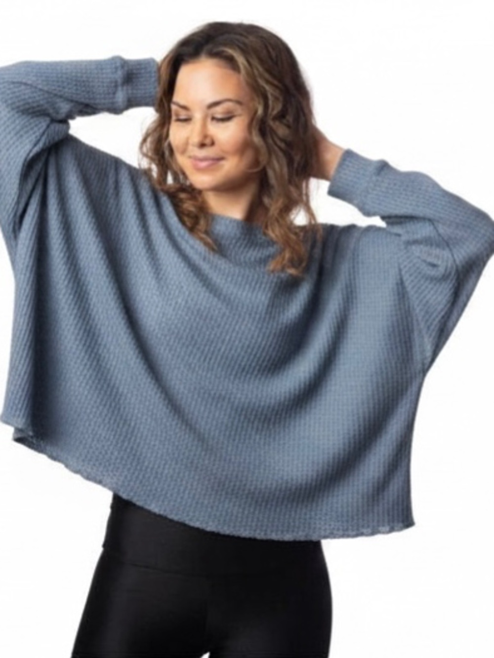 Emily Hsu Designs Long Sleeve Waffle Top—L—Dusty Blue